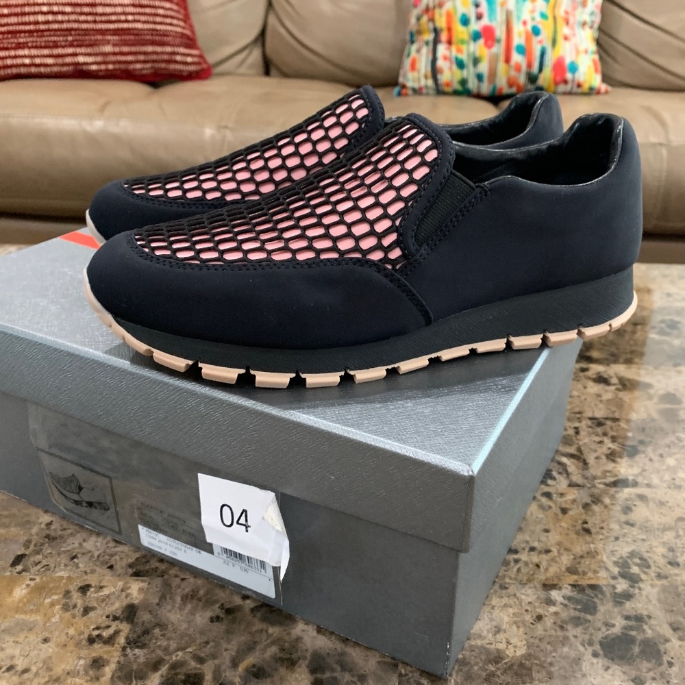 PRADA Women's Black/Pink Neoprene Honeycomb Sneake - Picture 7 of 11